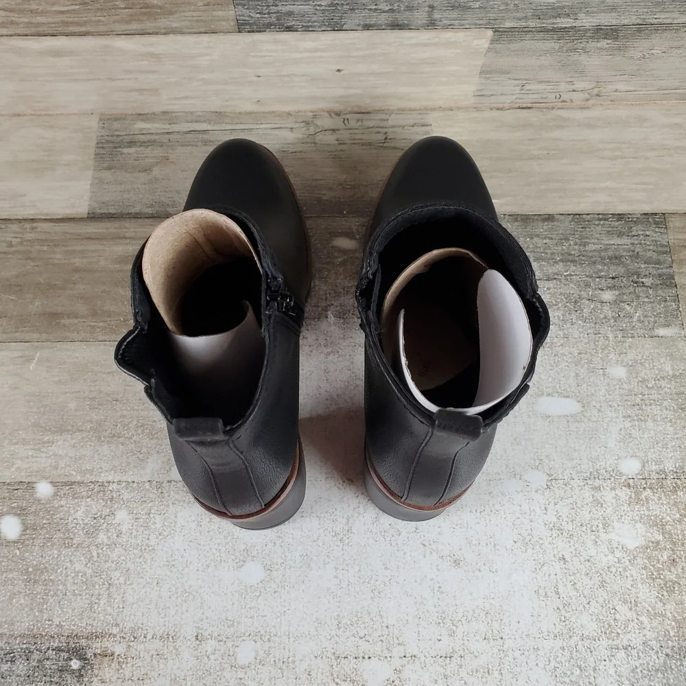 Naturalizer Madalynn Gore Womens Ankle Boots Sz 6 M Black Side Zip Block heel
